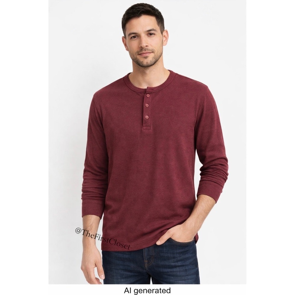Express Long Sleeve Henley Shirt Burgundy Textured‎ Knit Men Size M